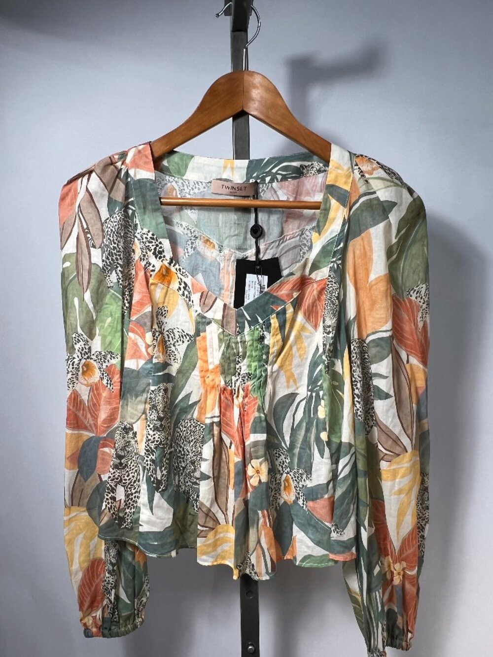 TWINSET Milano Papaya Jungle Print Cotton Muslin Blouse Top Boho Small NWT